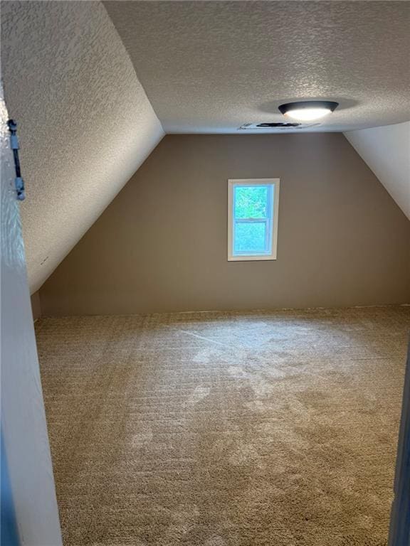 915 Des Moines St, Burlington, KS 66839 - additional living space with a textured ceiling, vaulted ceiling, and carpet flooring