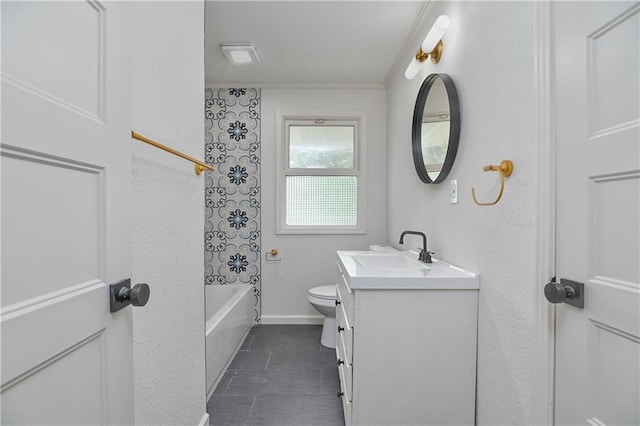 7824 Terrace St, Kansas City, MO 64114 - bathroom featuring vanity, tile patterned floors, shower / bath combination, and ornamental molding