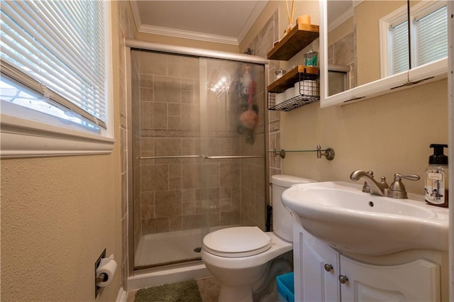 2905 Ajax Rd, Saint Joseph, MO 64503 - full bathroom featuring crown molding, a stall shower, plenty of natural light, and vanity