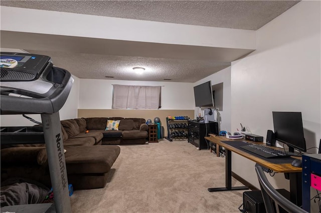 2905 Ajax Rd, Saint Joseph, MO 64503 - living room with a textured ceiling, light carpet, and a desk