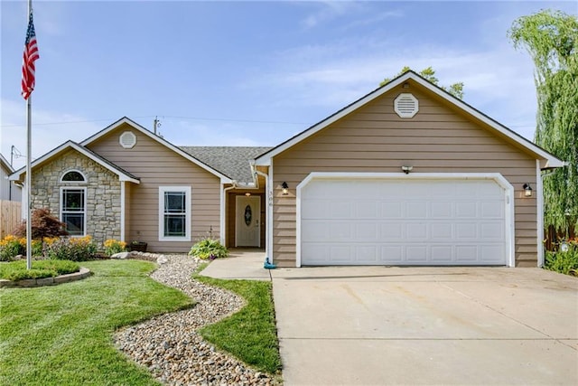 506 12th Ter, Tonganoxie, KS 66086 - single story home featuring concrete driveway, a front lawn, and a garage