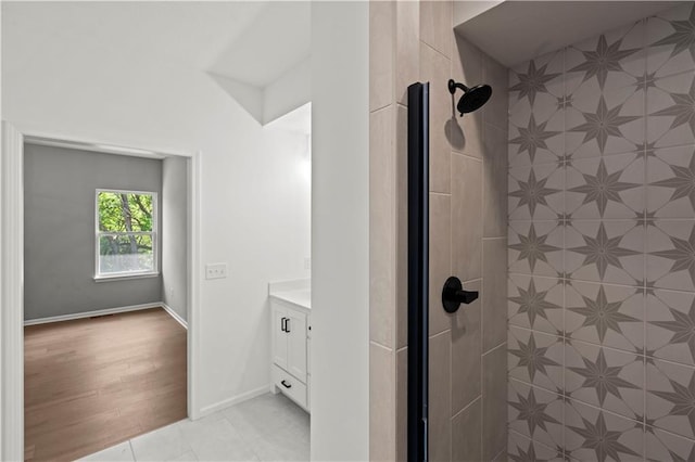 20015 W 221st St, Spring Hill, KS 66083 - bathroom featuring a shower stall, vanity, and tile patterned flooring