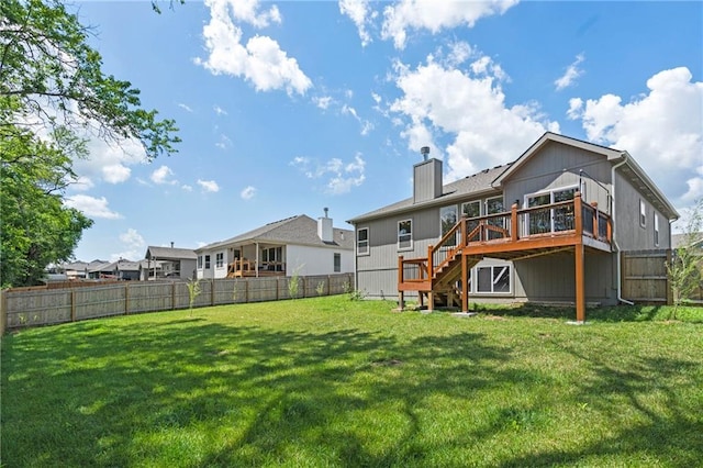 20015 W 221st St, Spring Hill, KS 66083 - rear view of property with stairs, a wooden deck, a fenced backyard, and a chimney