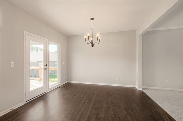 6110 NE 118th St, Kansas City, MO 64156 - unfurnished room with dark wood finished floors and a chandelier