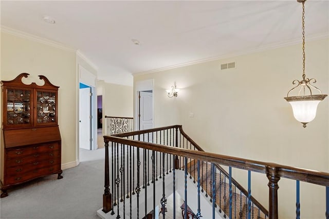 5716 W 146th St, Overland Park, KS 66223 - hall featuring an upstairs landing, carpet floors, and crown molding