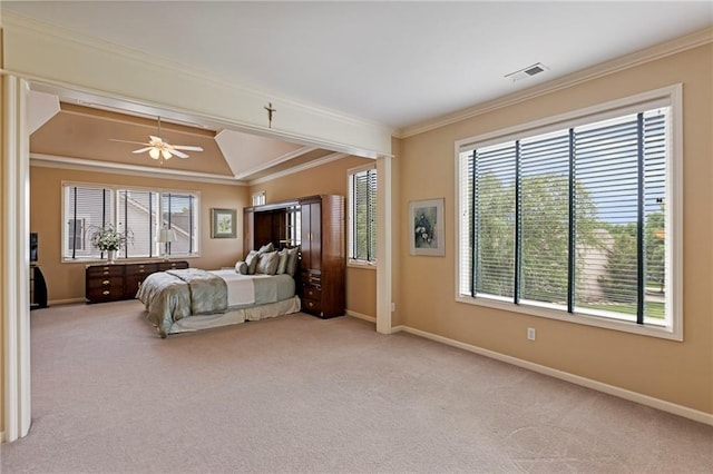 5716 W 146th St, Overland Park, KS 66223 - bedroom with light colored carpet, crown molding, and a ceiling fan