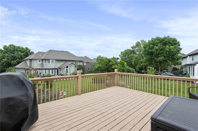 5716 W 146th St, Overland Park, KS 66223 - wooden deck with a residential view, area for grilling, and a lawn
