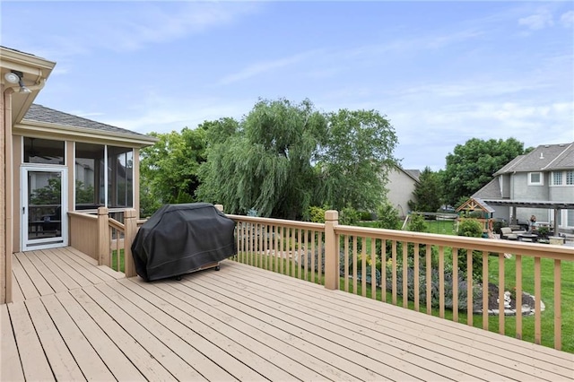 5716 W 146th St, Overland Park, KS 66223 - deck with a grill and a sunroom