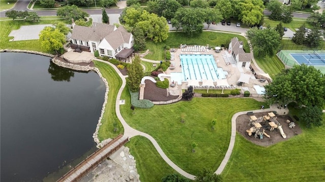 5716 W 146th St, Overland Park, KS 66223 - aerial view of a pool area and a nearby body of water