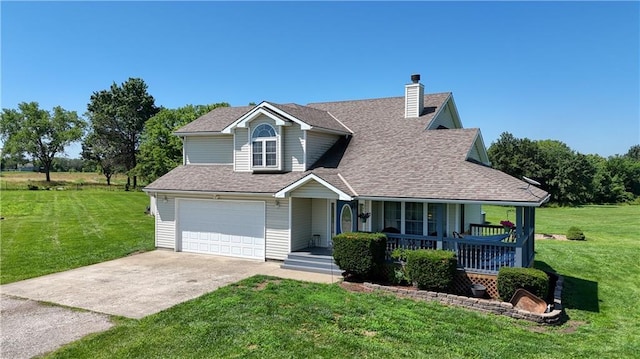 198 SE 455th Rd, Warrensburg, MO 64093 - view of front of home with a porch, concrete driveway, a front lawn, and a garage
