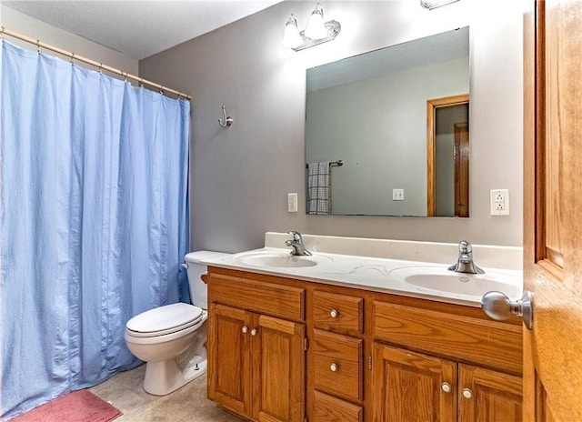 198 SE 455th Rd, Warrensburg, MO 64093 - full bathroom featuring double vanity, tile patterned flooring, and a shower with shower curtain
