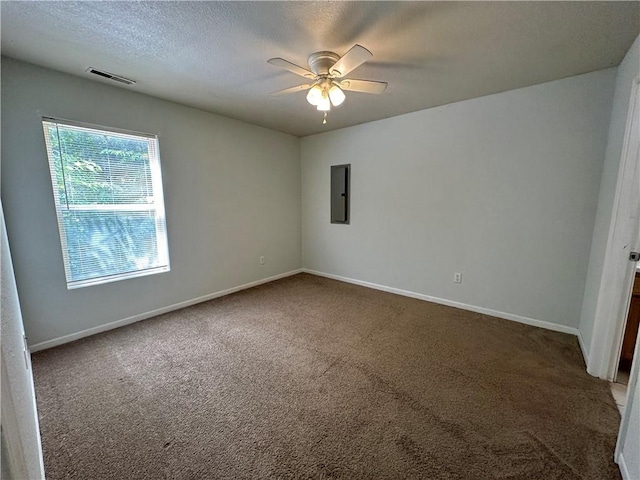 2804 Wenzel Ave, Kansas City, MO 64128 - carpeted empty room with electric panel, ceiling fan, and a textured ceiling