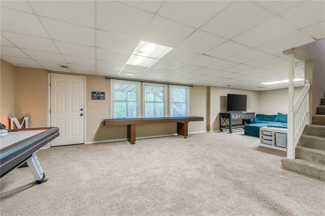 617 Butternut Ln, Liberty, MO 64068 - game room with billiards, carpet flooring, and a paneled ceiling