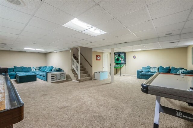 617 Butternut Ln, Liberty, MO 64068 - recreation room featuring carpet and a paneled ceiling