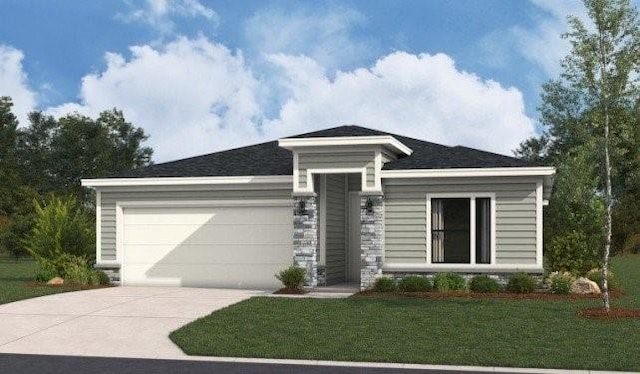 1562 N 136rd St, Basehor, KS 66007 - view of front facade with a garage, concrete driveway, and a front yard