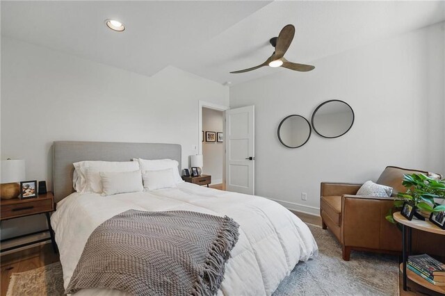 17316 Noland St, Overland Park, KS 66221 - bedroom with ceiling fan, wood finished floors, and recessed lighting
