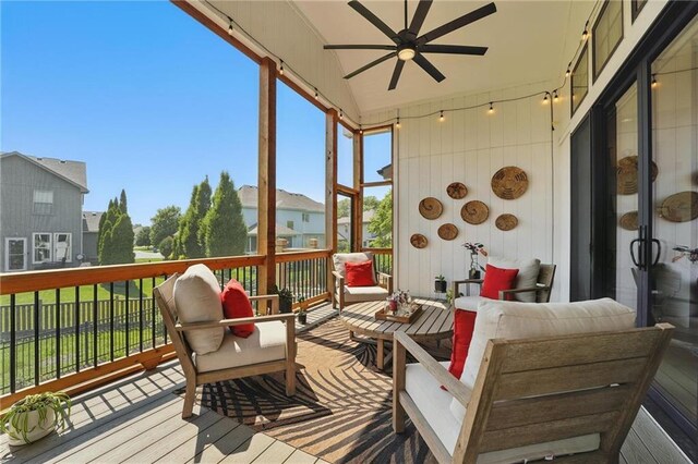 17316 Noland St, Overland Park, KS 66221 - sunroom / solarium with a ceiling fan and an outdoor hangout area