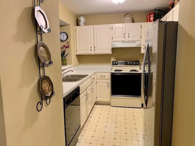8806 W 106th Ter, Overland Park, KS 66212 - kitchen featuring stainless steel fridge, electric range, under cabinet range hood, dishwasher, and light flooring