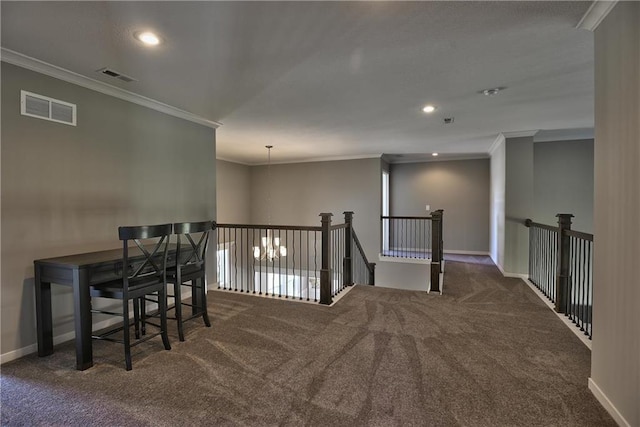 19787 W 114th Pl, Olathe, KS 66061 - hallway featuring crown molding, carpet floors, an upstairs landing, and recessed lighting
