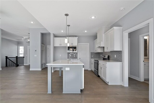 19499 W 114th Ter, Olathe, KS 66061 - kitchen with stainless steel appliances, backsplash, white cabinets, wood finished floors, and recessed lighting