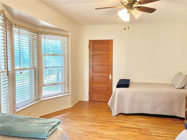 406 S 6th St, Burlington, KS 66839 - bedroom with light wood finished floors, crown molding, and ceiling fan