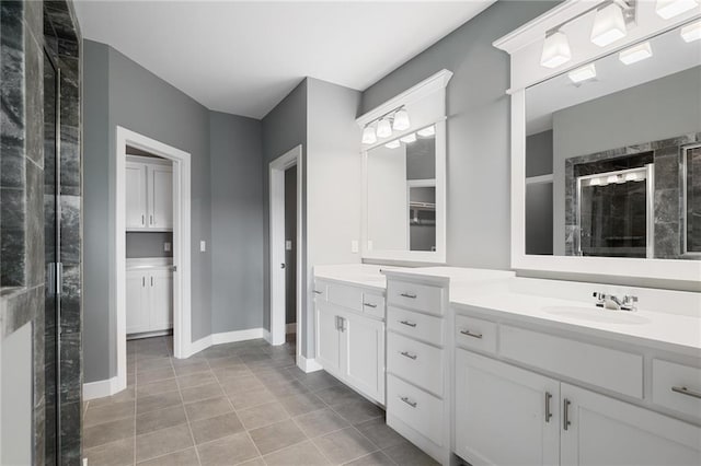 19455 W 114th Ter, Olathe, KS 66061 - bathroom with double vanity, a stall shower, and tile patterned flooring