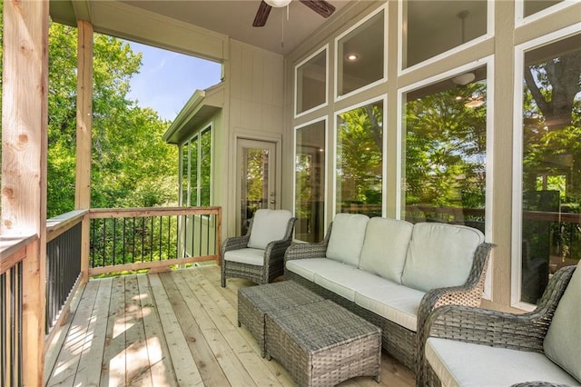 19345 W 114th Ter, Olathe, KS 66061 - wooden deck featuring a ceiling fan and an outdoor living space