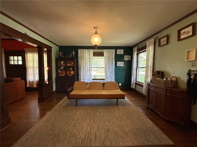 3112 N 155th St, Basehor, KS 66007 - dining room featuring ornamental molding, dark wood finished floors, and a textured ceiling