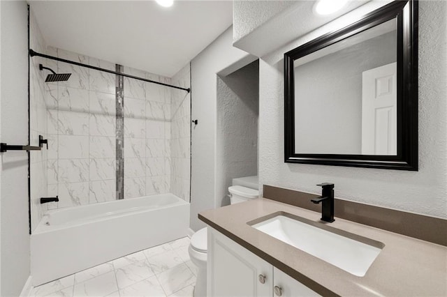 2101 Spruce St, Leavenworth, KS 66048 - full bath with marble look tile flooring, vanity, shower / tub combination, and a textured wall