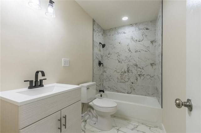 729 S Central St, Olathe, KS 66061 - full bathroom with marble finish floors, vanity, bathtub / shower combination, and recessed lighting