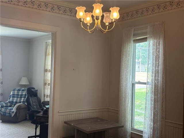 201 W Royle St, Richmond, MO 64085 - mudroom with crown molding, a chandelier, and wainscoting