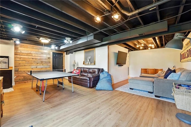 15376 Loring Rd, Bonner Springs, KS 66012 - recreation room with wood finished floors and wood walls