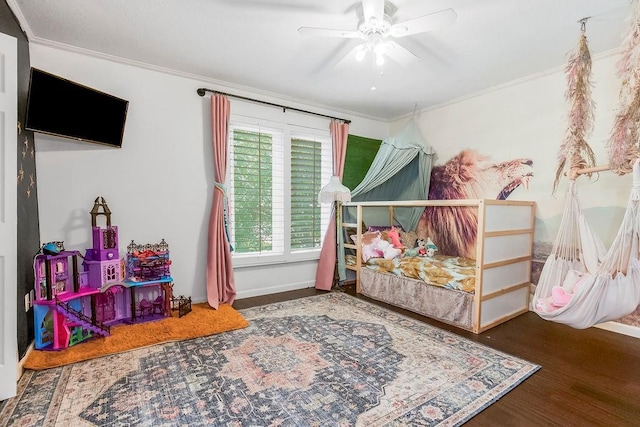 8148 Lingle Ln, Lenexa, KS 66215 - bedroom with ornamental molding, wood finished floors, and ceiling fan