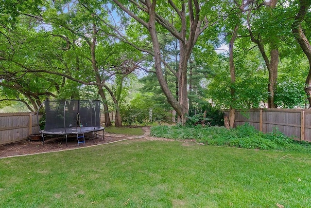 8148 Lingle Ln, Lenexa, KS 66215 - fenced backyard featuring a trampoline