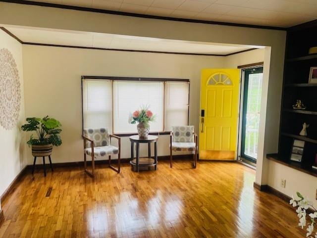 3119 Seneca St, Saint Joseph, MO 64507 - living area featuring plenty of natural light, ornamental molding, and wood finished floors
