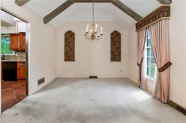 12417 Newton Ct, Grandview, MO 64030 - unfurnished dining area featuring a chandelier and baseboards