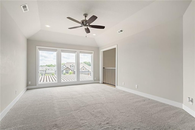 17117 Bluejacket St, Overland Park, KS 66221 - spare room featuring a ceiling fan, carpet flooring, vaulted ceiling, and recessed lighting