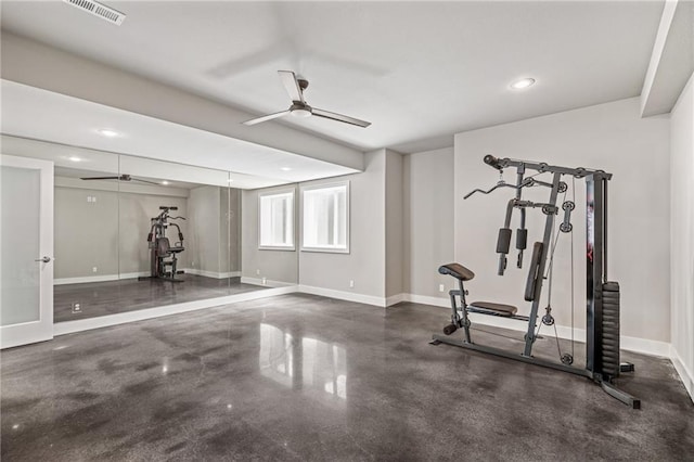17117 Bluejacket St, Overland Park, KS 66221 - exercise room featuring a ceiling fan and recessed lighting