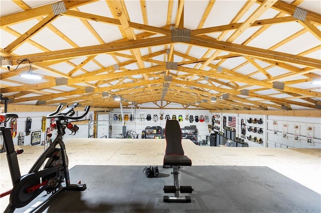 1372 N 150th Rd, Baldwin City, KS 66006 - workout room featuring lofted ceiling and a garage