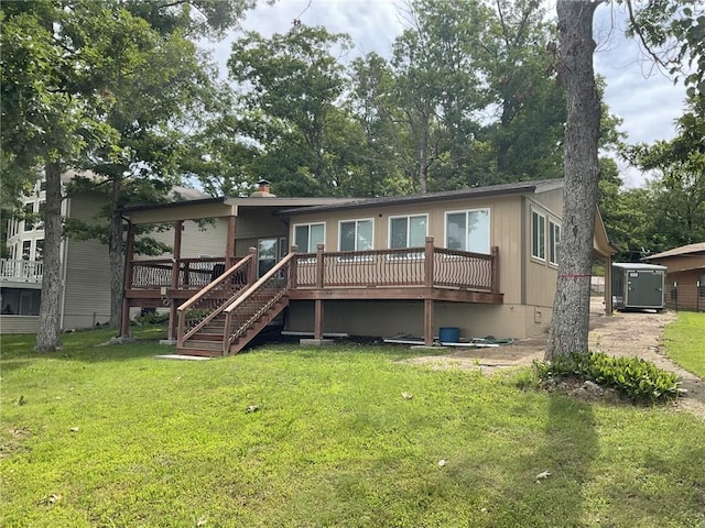 964 Cable Point Dr, Climax Springs, MO 65324 - rear view of property with crawl space, a yard, a deck, and stairway