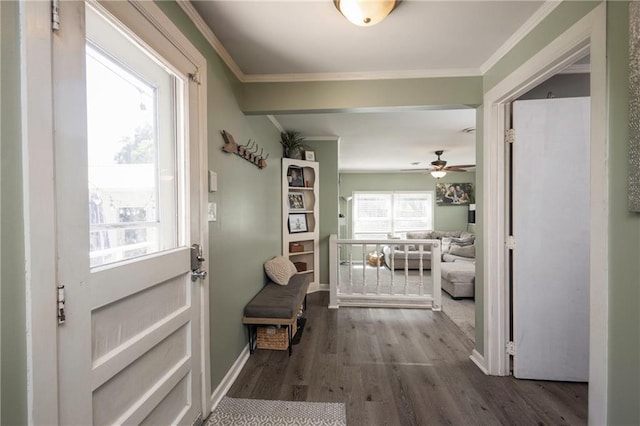 1934 E Mechanic Ave, Independence, MO 64050 - hallway featuring dark wood-style flooring and crown molding