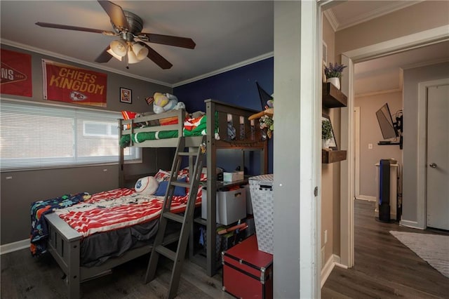 1934 E Mechanic Ave, Independence, MO 64050 - bedroom with wood finished floors, ornamental molding, and ceiling fan