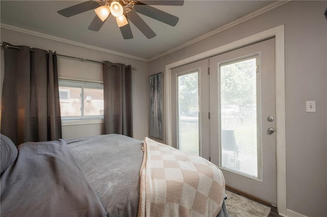 1934 E Mechanic Ave, Independence, MO 64050 - bedroom with access to exterior, ornamental molding, and a ceiling fan