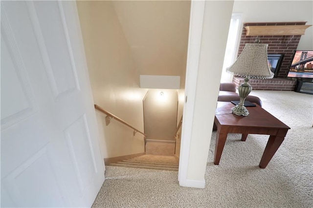 1503 Nottingham Dr, Warrensburg, MO 64093 - stairs with carpet floors and a fireplace