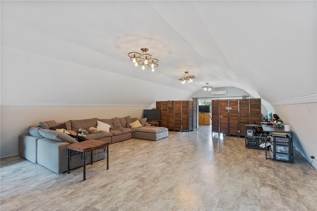 4901 E 215th St, Belton, MO 64012 - living room featuring lofted ceiling and a chandelier