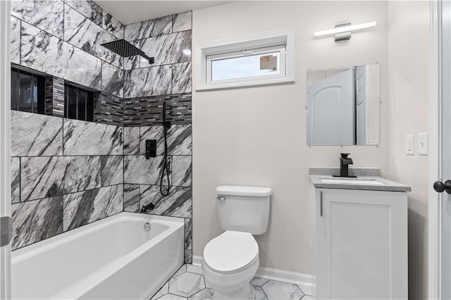 3107 N 34th St, Kansas City, KS 66104 - bathroom with bathtub / shower combination, vanity, and marble look tiles