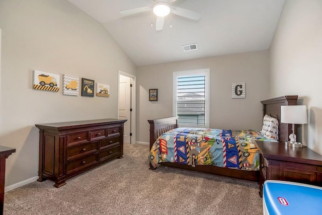 15801 Canterbury St, Overland Park, KS 66224 - bedroom with lofted ceiling, light carpet, and a ceiling fan