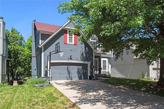22116 W 51st St, Shawnee, KS 66226 - traditional-style house featuring concrete driveway, a front yard, and an attached garage