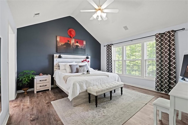 22116 W 51st St, Shawnee, KS 66226 - bedroom featuring vaulted ceiling, wood finished floors, and a ceiling fan