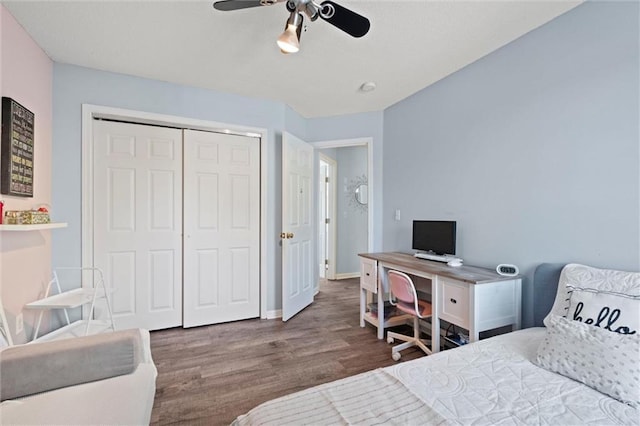 22116 W 51st St, Shawnee, KS 66226 - bedroom with wood finished floors, a closet, ceiling fan, and an office area